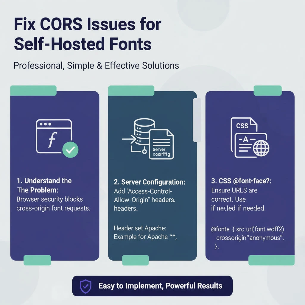 Fixing CORS error for self-hosted fonts by adding Access-Control-Allow-Origin header in .htaccess file. (Optimized for screen readers and search engines looking for technical solutions.)