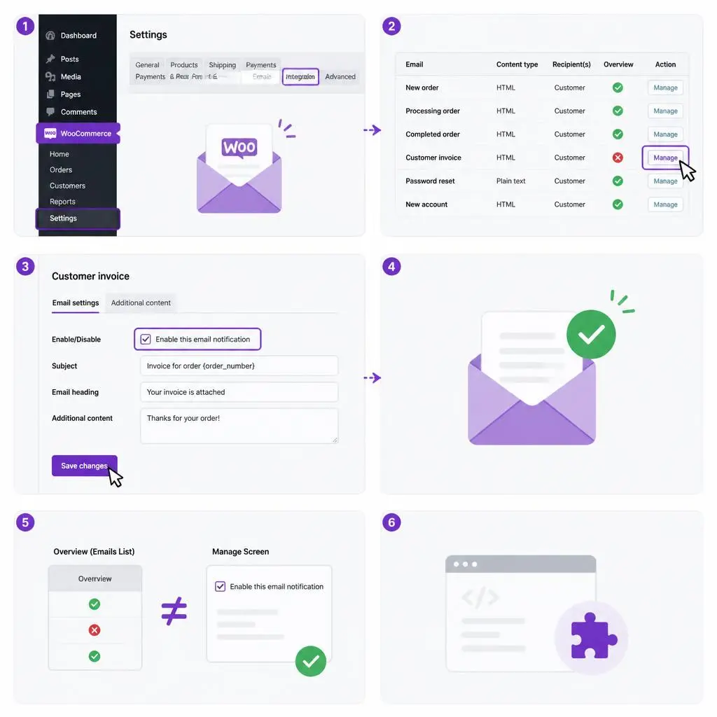 WooCommerce settings emails notification dashboard view