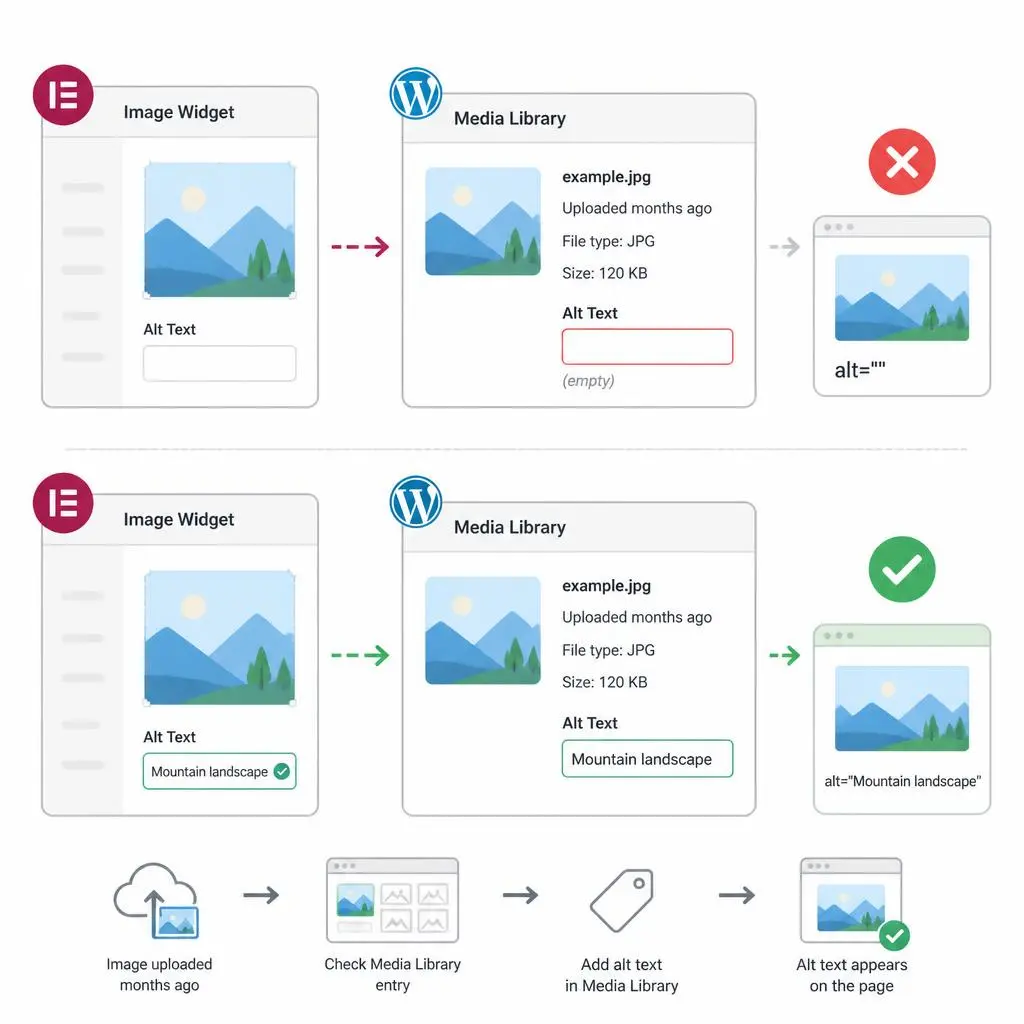 Elementor page builder sidebar panel showing the native image widget configuration layout.