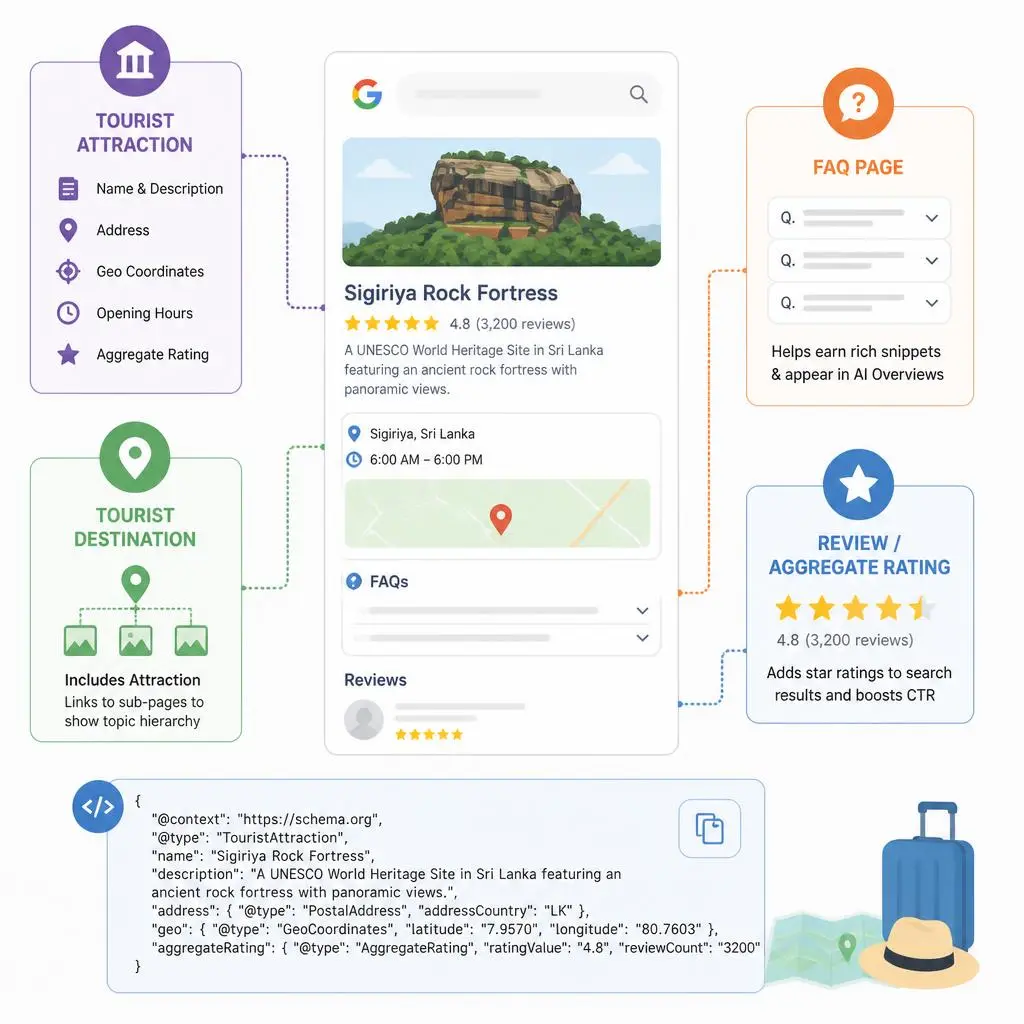 Seasonal content calendar for travel websites showing publish dates and peak search windows for 2026