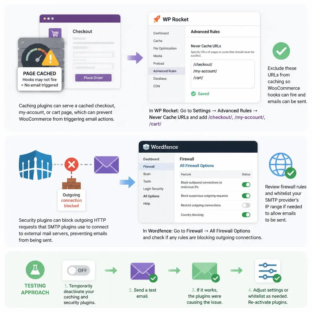 WordPress caching and security plugin settings exclusion rules for WooCommerce