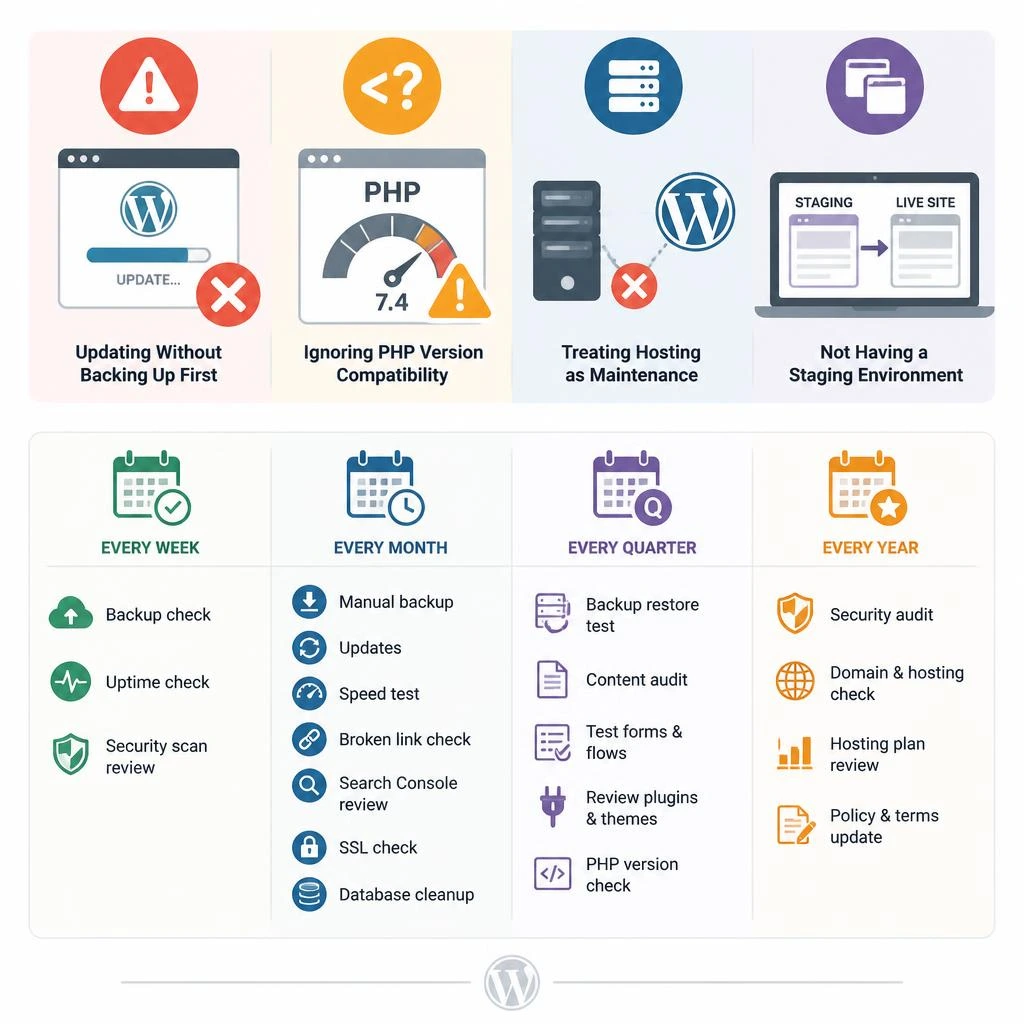 four common WordPress maintenance mistakes small businesses make infographic