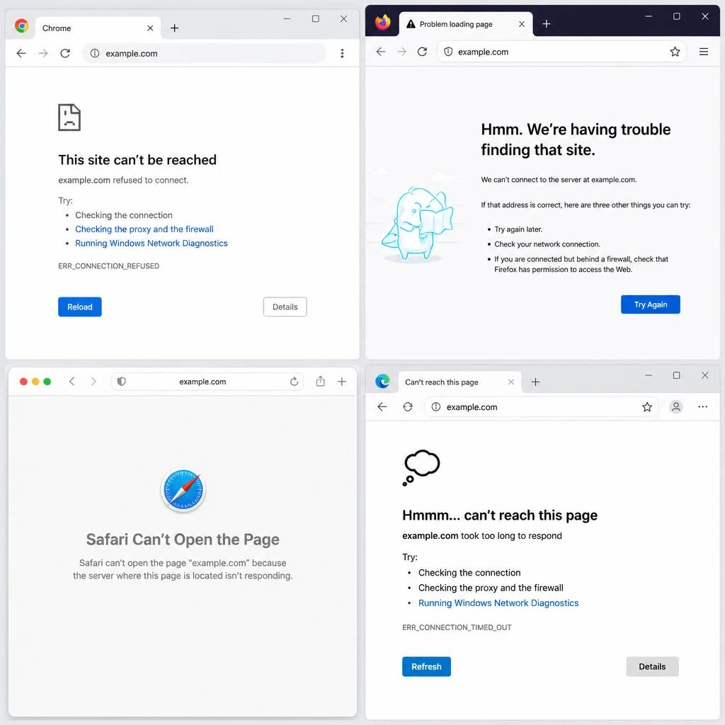 ERR_TOO_MANY_REDIRECTS error shown in Chrome, Firefox, Safari, and Edge browsers