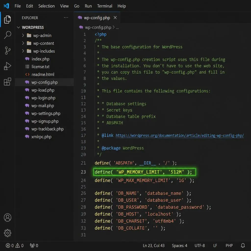 How to add WP_MEMORY_LIMIT code in wp-config file via file manager