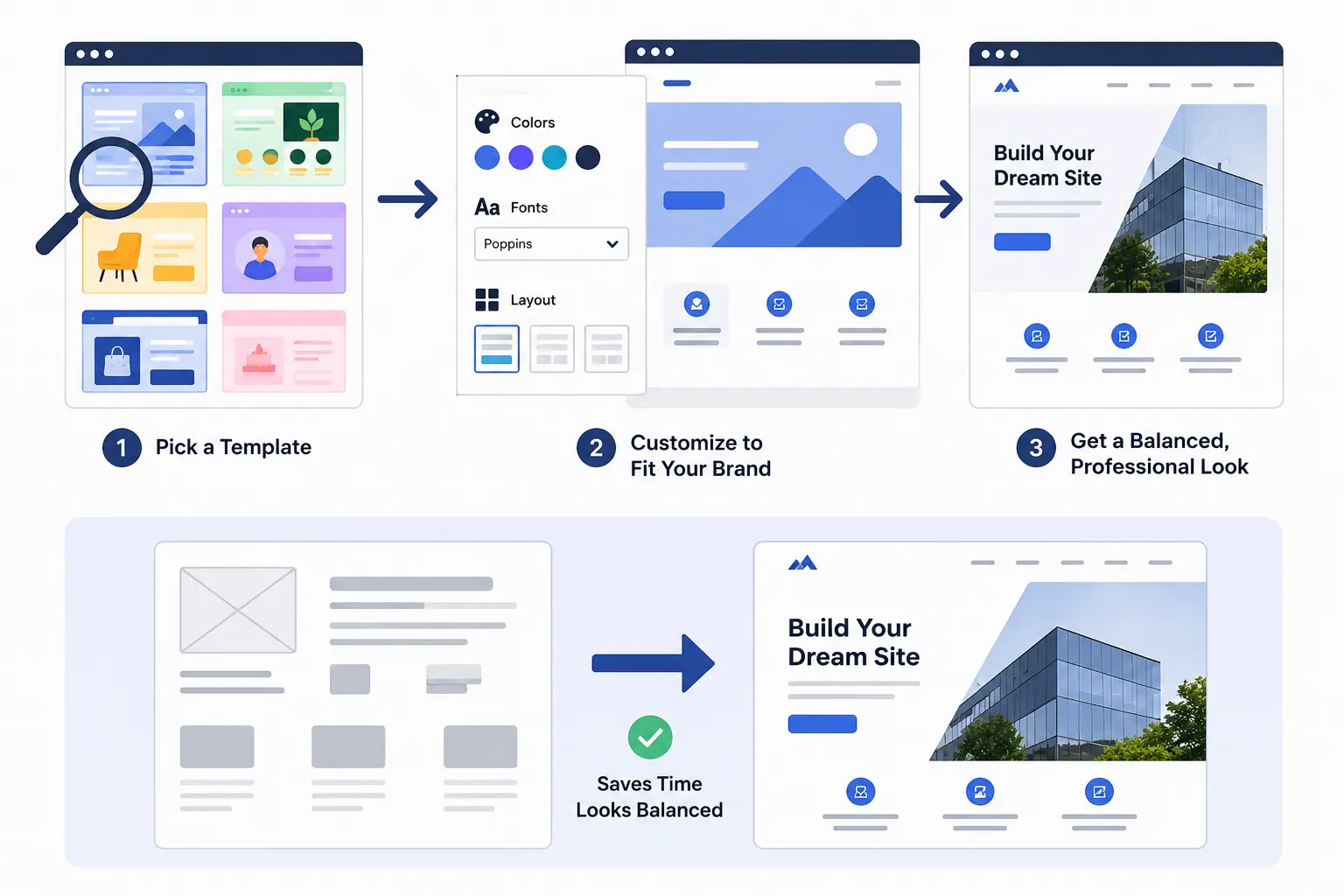 Selecting a professional website template instead of starting from a blank page