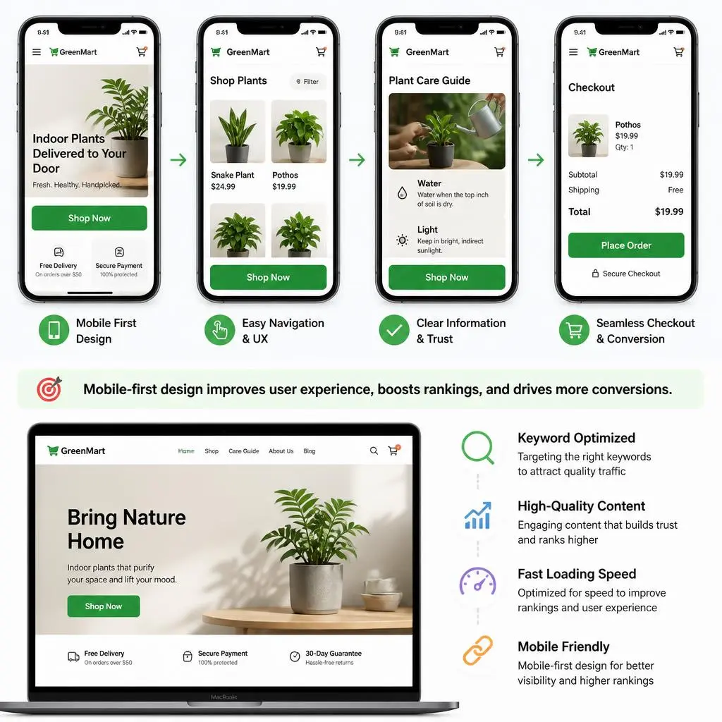 Modern startup website wireframe with responsive layout, branding, and UX elements